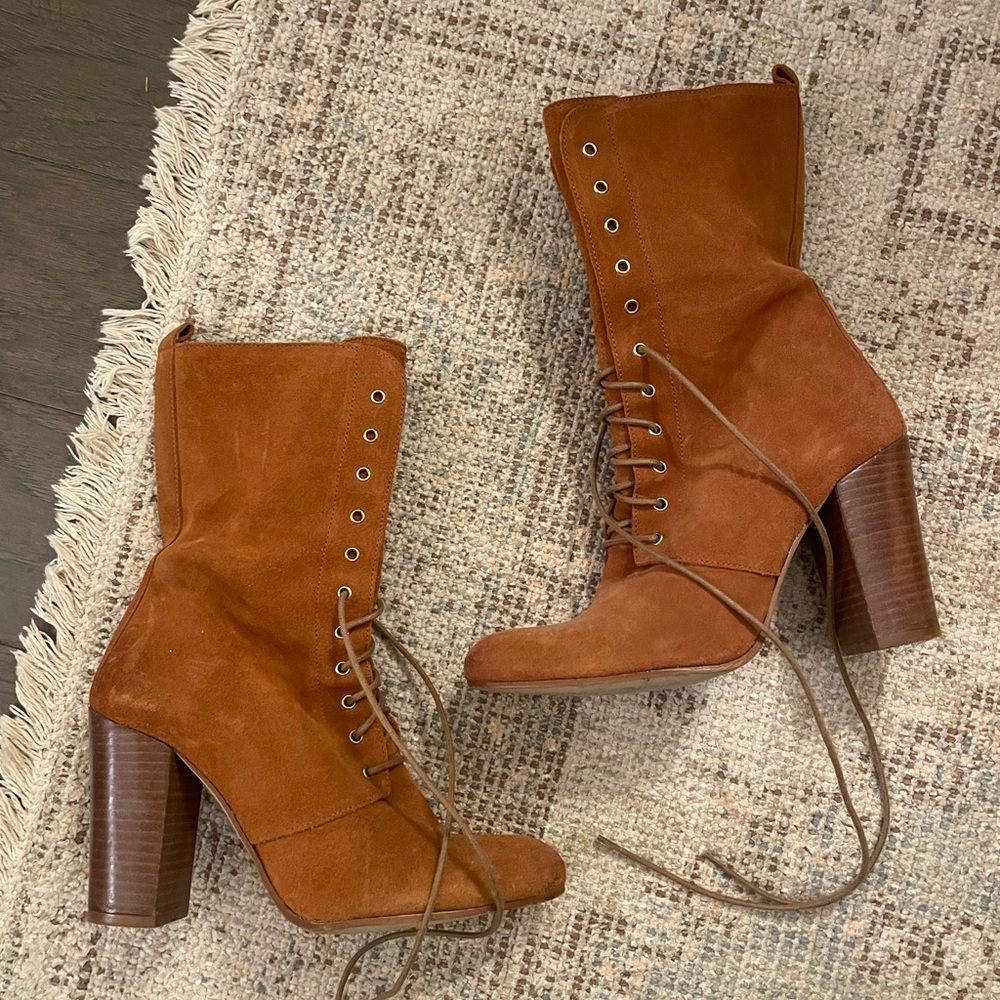 Brown Suede Lace-Up Boots